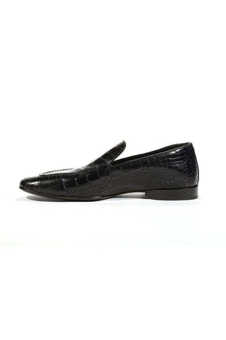 Cesare Paciotti Luxury Italian Men's Loafers Croc Embossed Cocco Lux Navy Designer Shoes (CPM5449)