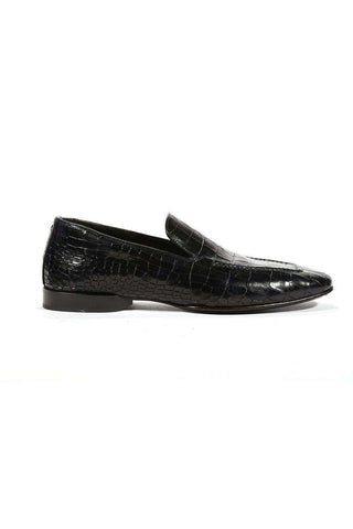 Cesare Paciotti Luxury Italian Men's Loafers Croc Embossed Cocco Lux Navy Designer Shoes (CPM5449)