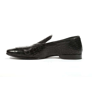 Cesare Paciotti Luxury Italian Mens Loafers Croc Print Cocco Lux Black PK Shoes (CPM5448)-AmbrogioShoes