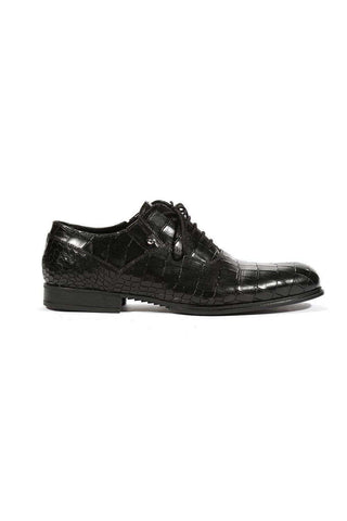 Cesare Paciotti Luxury Italian Men's Oxfords Croc Embossed Cocco Lux Black SL Designer Shoes (CPM5425)