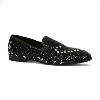 Cesare Paciotti Luxury Italian Men's Paillettes Black Silver Formal Loafers (CPM5107)-AmbrogioShoes