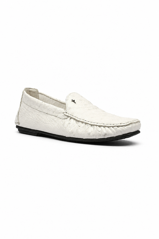 Cesare Paciotti Luxury Italian Men's Struzzo Ostrich Skin Bianco White Moccassins (CPM5369)