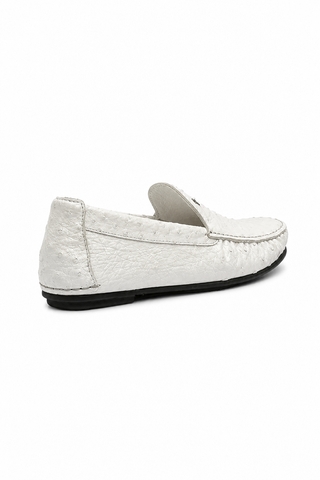 Cesare Paciotti Luxury Italian Men's Struzzo Ostrich Skin Bianco White Moccassins (CPM5369)