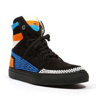 Cesare Paciotti Luxury Italian Men's Vit Camoscio Black White Orange Blue Sneakers (CPM5129)-AmbrogioShoes