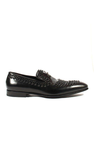 Cesare Paciotti Luxury Italian Men's Designer Shoes Old Paint Black Leather Loafers (CPM2503)