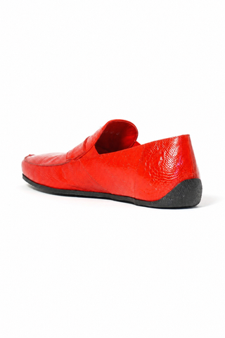 Cesare Paciotti Luxury Italian Struzzo Zamp Henne Red Lizard Skin Loafers (CPM2329)