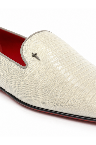 Cesare Paciotti Luxury Italian Teyus Perla Lizard Grey Loafers (CPM2337)