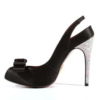 Cesare Paciotti Hand Strass Crystal Black Satin Peep-Toe Pumps (CPW461)-AmbrogioShoes