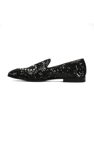 Cesare Paciotti Paillettes Black Silver Formal Loafers (CPM5107)
