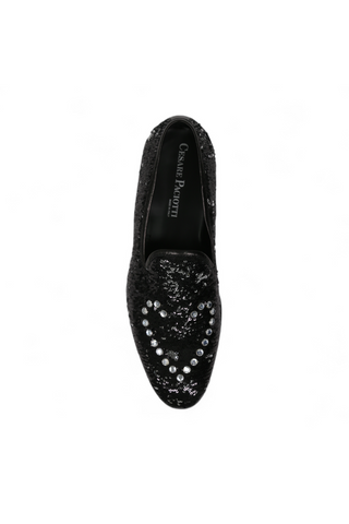 Cesare Paciotti Paillettes Black Silver Formal Loafers (CPM5107)