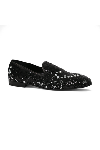 Cesare Paciotti Paillettes Black Silver Formal Loafers (CPM5107)