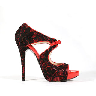 Cesare Paciotti Strassed Shoes Red / Black Lace Patent Platform Sandals PB873610T (CPW627)-AmbrogioShoes