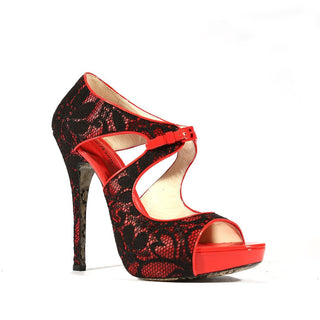 Cesare Paciotti Strassed Shoes Red / Black Lace Patent Platform Sandals PB873610T (CPW627)-AmbrogioShoes