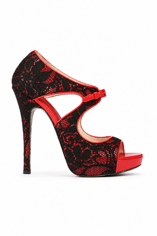 Cesare Paciotti Red Black Lace Patent Platform Sandals (CPW627)
