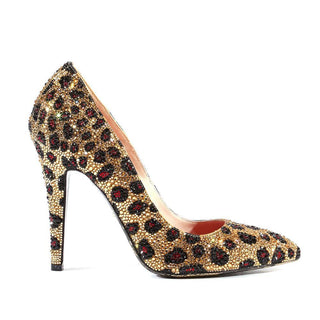 Cesare Paciotti Satin Crystalized Leopard Pumps (CPWCRY642)-AmbrogioShoes