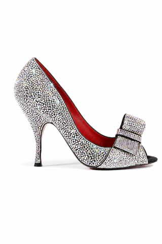 Cesare Paciotti Satin / Leather Crystalzied Peep-Toe Pumps (CPWCRY434)