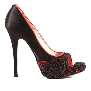 Cesare Paciotti Strassed Womens Shoes Red Black Lace Satin Leather Pump Sandals (CPWCRY638)-AmbrogioShoes
