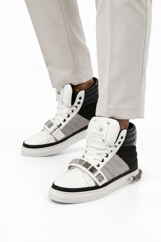 Cesare Paciotti White Nappa Bianco Cam Gray Leather / Suede Sneakers (CPM3033)
