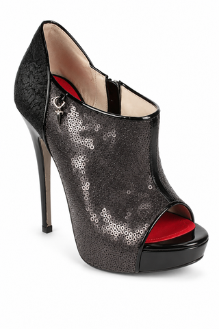 Cesare Paciotti Women's Black Sequenced Laced Patent Peep-Toe Sandals (CPW637)