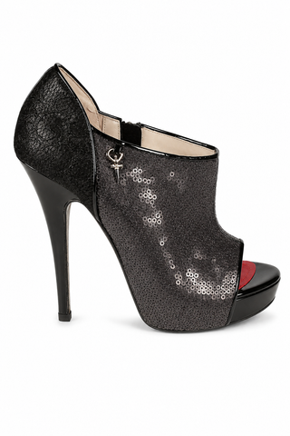 Cesare Paciotti Women's Black Sequenced Laced Patent Peep-Toe Sandals (CPW637)