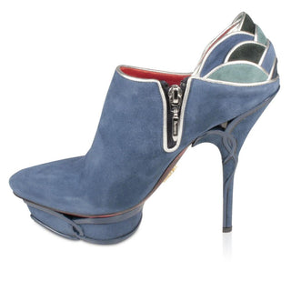 Cesare Paciotti Women's Blue Suede Designer Bootsies Shoes (CPW904)-AmbrogioShoes
