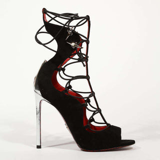 Cesare Paciotti Women's Camoscio Mirror Black Metallic Silver Sandals (CPW4501)-AmbrogioShoes