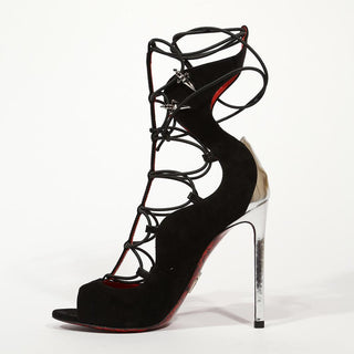 Cesare Paciotti Women's Camoscio Mirror Black Metallic Silver Sandals (CPW4501)-AmbrogioShoes