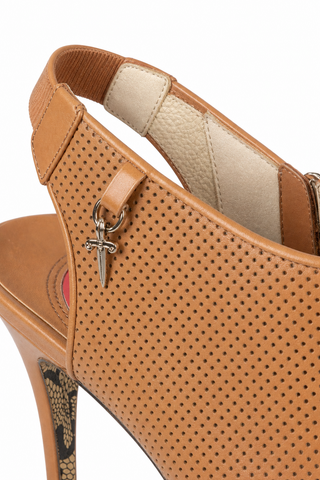 Cesare Paciotti Women's Designer Shoes Beige Cuoio Camel Leather Platform Sling Sandals (CPW619)
