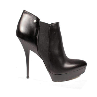 $825 Cesare Paciotti Womens Shoes Black Leather High-Heel Platform Bootsies (CPW707)-AmbrogioShoes