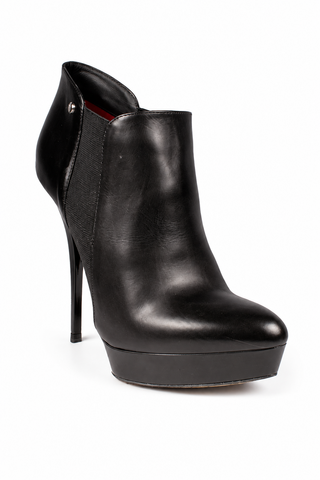 Cesare Paciotti Women's Designer Shoes Black Leather High-Heel Platform Bootsies (CPW707)
