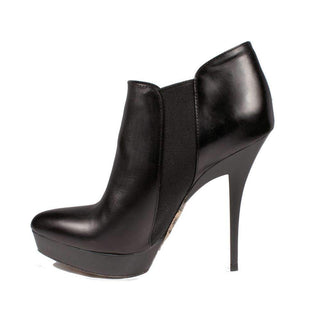$825 Cesare Paciotti Womens Shoes Black Leather High-Heel Platform Bootsies (CPW707)-AmbrogioShoes