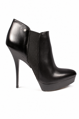 Cesare Paciotti Women's Designer Shoes Black Leather High-Heel Platform Bootsies (CPW707)