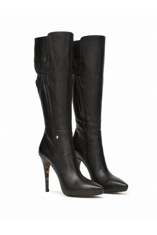 Cesare Paciotti Women's Designer Shoes Black Nappa Wrinkled Leather Tall Boots (CPW727)