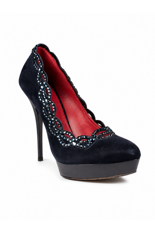 Cesare Paciotti Women's Designer Shoes Blue Satin High-Heel Pumps w/ Swarovski Elements (CPW711)