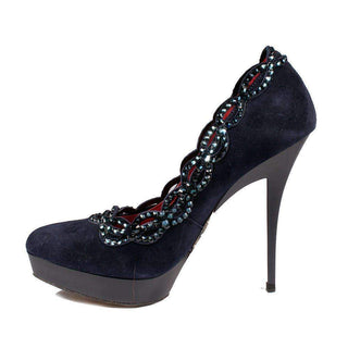 $1060 Cesare Paciotti Womens Shoes Blue Satin High-Heel Pumps w/ Swarovski Elements (CPW711)-AmbrogioShoes