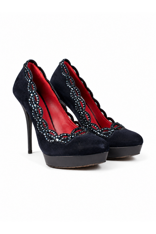 Cesare Paciotti Women's Designer Shoes Blue Satin High-Heel Pumps w/ Swarovski Elements (CPW711)