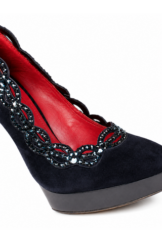 Cesare Paciotti Women's Designer Shoes Blue Satin High-Heel Pumps w/ Swarovski Elements (CPW711)
