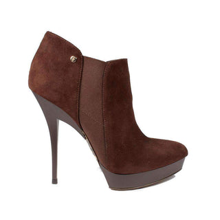 $825 Cesare Paciotti Womens Shoes Brown Suede High-Heel Platform Bootsies (CPW708)-AmbrogioShoes