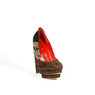 Cesare Paciotti Womens Shoes Brown Suede Platform Pumps w/ Brocade (KCPW391)-AmbrogioShoes