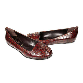Cesare Paciotti Womens Shoes Dark Brown Flat Croc Print Leather (CPW392)-AmbrogioShoes