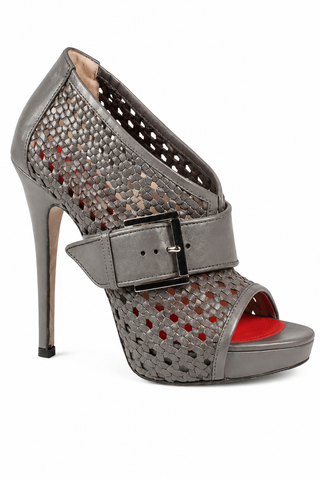 Cesare Paciotti Women's Designer Shoes Gray Leather Braided Woven Open-Toe Sandals (CPW635)