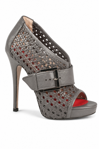 Cesare Paciotti Women's Designer Shoes Gray Leather Braided Woven Open-Toe Sandals (CPW635)
