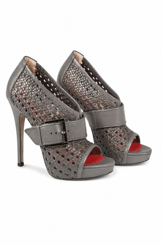 Cesare Paciotti Women's Designer Shoes Gray Leather Braided Woven Open-Toe Sandals (CPW635)