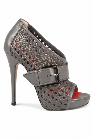Cesare Paciotti Women's Designer Shoes Gray Leather Braided Woven Open-Toe Sandals (CPW635)