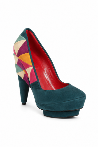 Cesare Paciotti Women's Designer Shoes Green Multi-Color Patchwork Pumps (KCPW583)