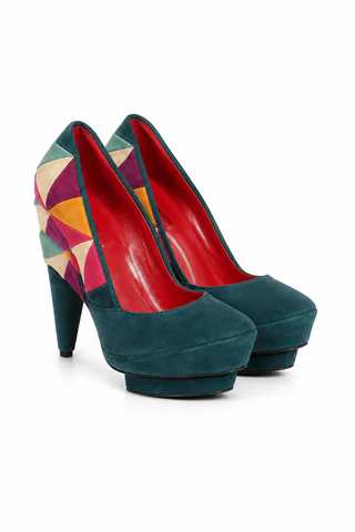 Cesare Paciotti Women's Designer Shoes Green Multi-Color Patchwork Pumps (KCPW583)