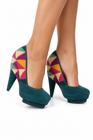 Cesare Paciotti Women's Designer Shoes Green Multi-Color Patchwork Pumps (KCPW583)