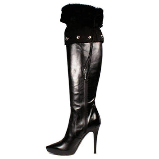 $1495 Cesare Paciotti Womens Shoes High-Heel Tall Black Leather Boots (CPW725)-AmbrogioShoes