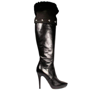 $1495 Cesare Paciotti Womens Shoes High-Heel Tall Black Leather Boots (CPW725)-AmbrogioShoes