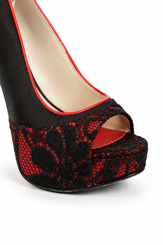 Cesare Paciotti Women's Designer Shoes Red Black Lace Satin Leather Sandals (CPW638)